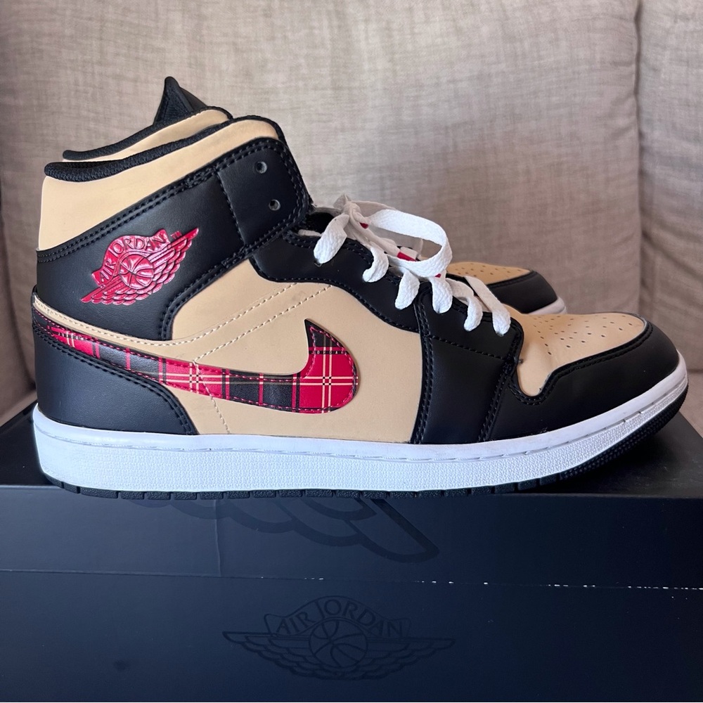 Nike Air Jordan 1 Mid SE Tartan Swoosh Sneakers